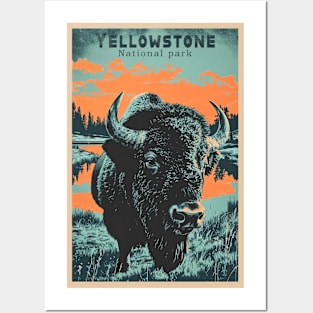 Yellowstone National Park Buffalo Vintage Travel Poster Posters and Art